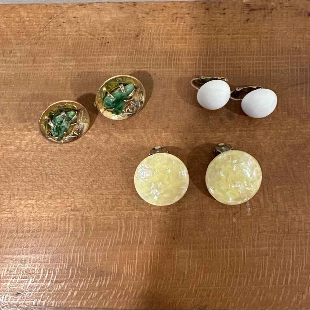 Coro and Marvella Vintage Clip On Earrings with Jade Stone